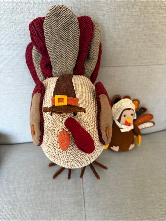 Other - 2 Festive Red & Cream Plush Turkey Accent - Decorative Holiday Home Accent